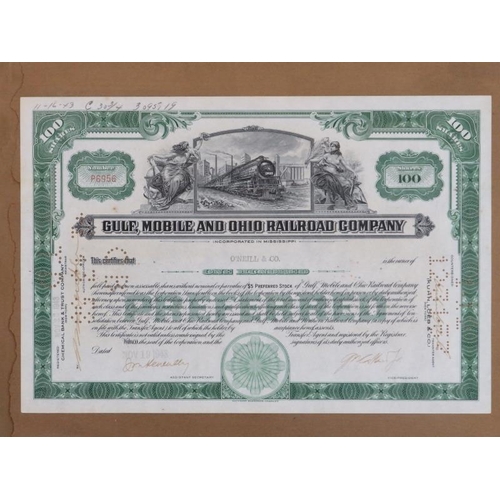 166 - A Gulf Mobile and Ohio Railroad Company share certificate dated 1943. Framed and glazed. Frame: 32 c... 