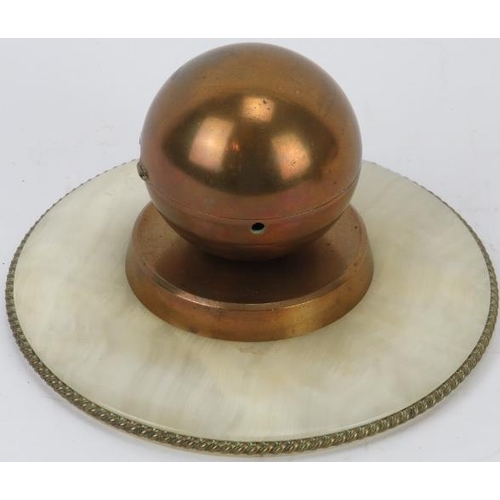 179 - An Art Deco spherical gilt metal, brass and onyx desktop inkwell, early/mid 20th century. 16.2 cm di... 