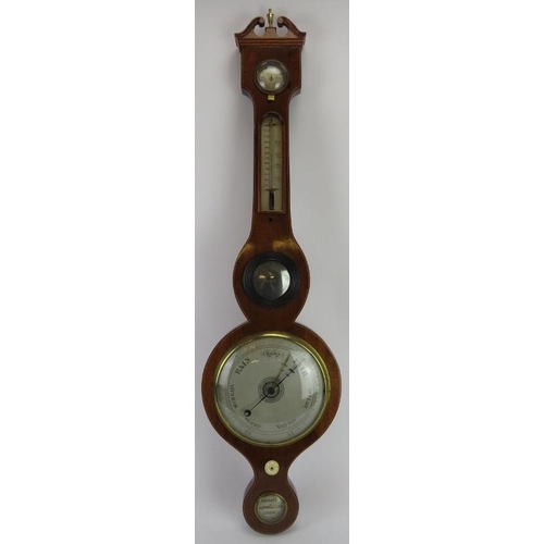 196 - A mahogany cased wheel barometer and thermometer, 19th century. Incorporated with spirit level, ther... 