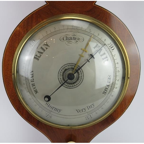 196 - A mahogany cased wheel barometer and thermometer, 19th century. Incorporated with spirit level, ther... 