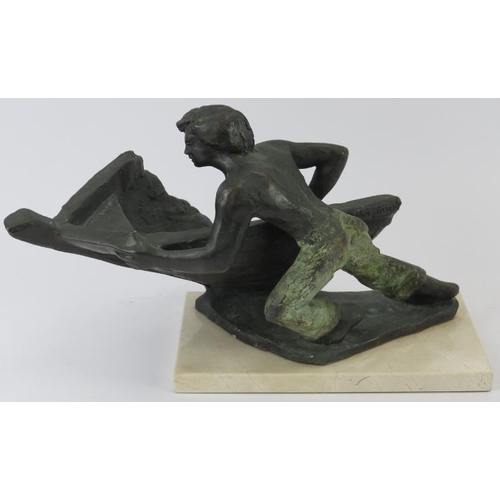 205 - A Lluis Jorda bronzed figural sculpture, Spanish. Signed. Depicting a male sailor pulling the bow of... 