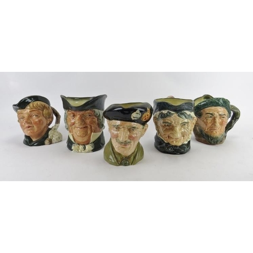 244 - A group of five Royal Doulton character jugs. Comprising Monty, Dick Whittington, D6375 Parson Brown... 