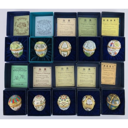 245 - Ten assorted Halcyon Days enamelled Easter egg trinket boxes. Original presentation boxes included. ... 