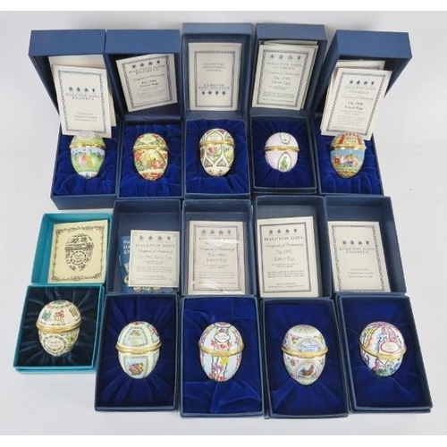 246 - Ten assorted Halcyon Days enamelled Easter egg trinket boxes. Original presentation boxes included. ... 