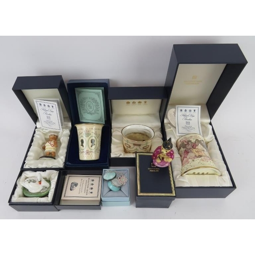 250 - A collection of Halcyon Days items. Comprising two porcelain bears, a porcelain swan trinket box, tw... 