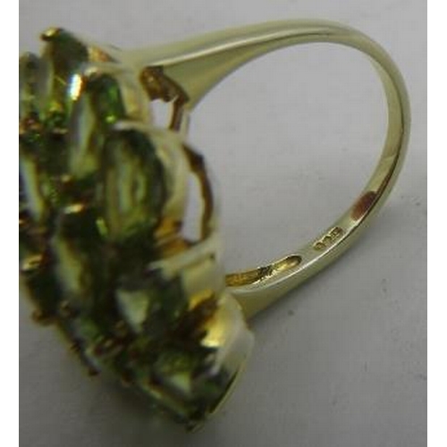 328 - Large Peridot cocktail ring. Oval faceted stones of excellent cut, colour & clarity. Overall setting... 