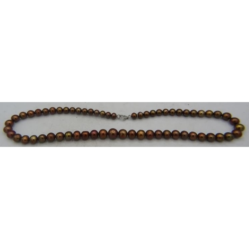 329 - Freshwater pearl necklace, bronze colour. 18