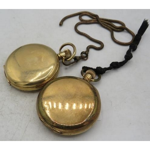 388 - A yellow metal double hunter pocket watch, Winegartens, 145 Bishopsgate, London, EC2, case 247883, o... 