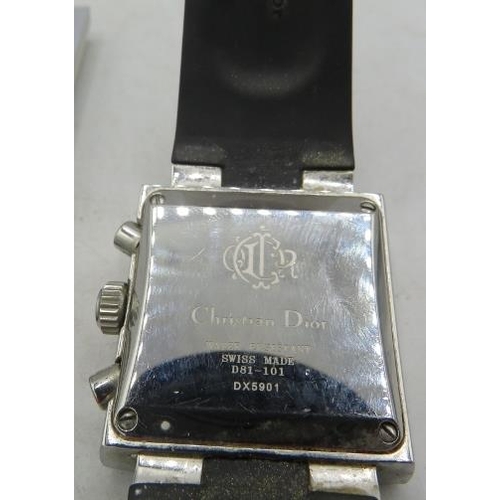 414 - Christian Dior ladies watch 'Riva' stainless steel, set with 43 small diamonds on a black Christian ... 