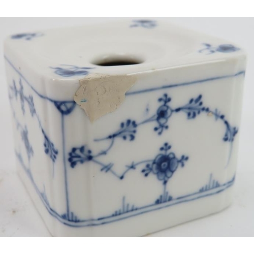 5 - A Royal Copenhagen blue and white porcelain inkstand, late 19th century. Comprising a tray with two ... 