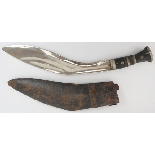 53 - A kukri knife, late 19th/early 20th century. With a horn handle and leather scabbard. Probably used ... 