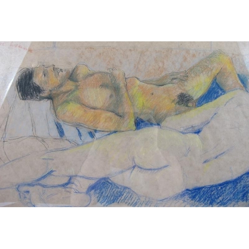 534 - Circle of Lucien Freud (1922 - 2011) - 'Study of two recumbent nude figures', pastel on brown paper,... 