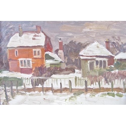 537 - William Warden R.B.A. (British, 1908 - 1982) - 'Snow at Harbour Farm', oil on board, signed, hand-wr... 