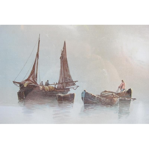 546 - After Garman Morris (British, fl. 1900 - 1930) - 'Fishing boats in calm waters', a chromolithograph,... 