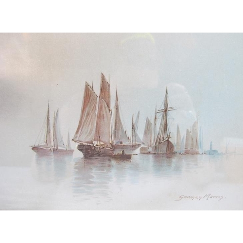 546 - After Garman Morris (British, fl. 1900 - 1930) - 'Fishing boats in calm waters', a chromolithograph,... 