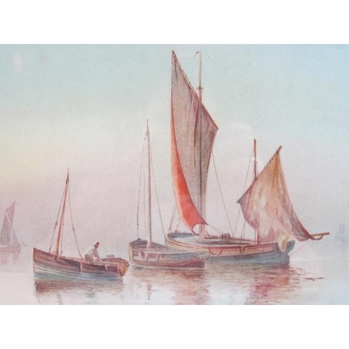 547 - After Garman Morris (British, fl. 1900 - 1930) - 'Fishing boats in calm waters', a chromolithograph,... 