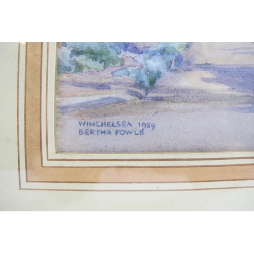 552 - Bertha Fowle (1894-1964) - 'Winchelsea', watercolour, signed, dated 1959, titled, hand-written label... 