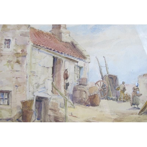 553 - British School (19th century) - 'Figures outside a rustic cottage', watercolour, indistinctly signed... 