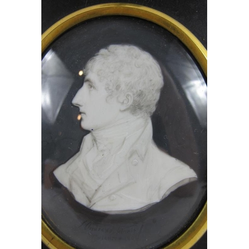 562 - Samuel Andrews (Irish, 1767-1807) - Portrait miniature watercolour en grisaille of a named Gentleman... 