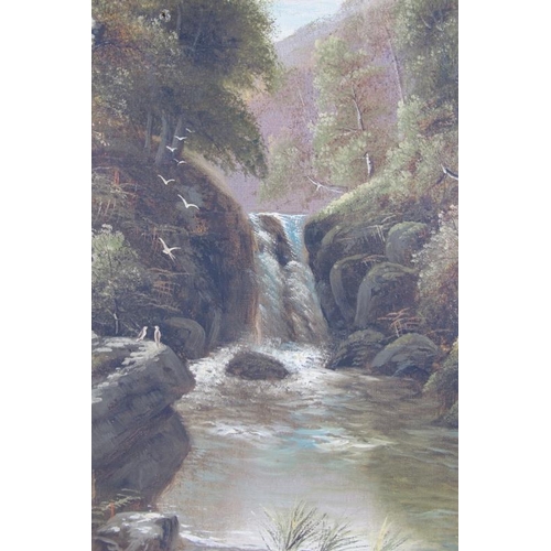 573 - B. Davis (1904) - 'Mountainous river landscape', oil on canvas, signed and dated, 60cm x 40cm, inset... 