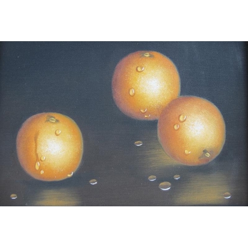 578 - Kenneth Myles (20th century) - 'Still life with 3 oranges', oil on canvas, signed, 19cm x 24cm, fram... 