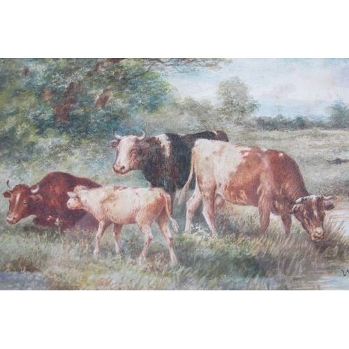 581 - W. J. Cloake (1916) - 'Cows Watering in a Meadow', watercolour, signed and dated 1916, label verso, ... 