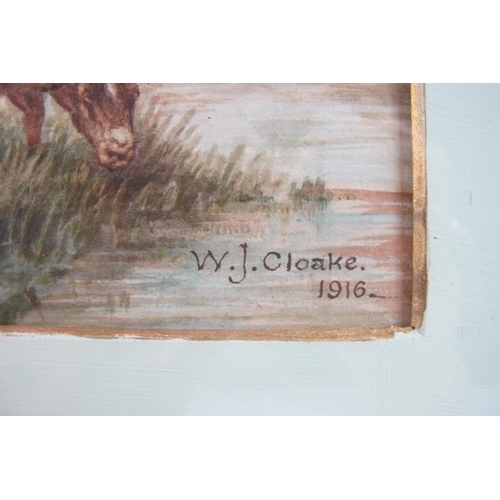 581 - W. J. Cloake (1916) - 'Cows Watering in a Meadow', watercolour, signed and dated 1916, label verso, ... 