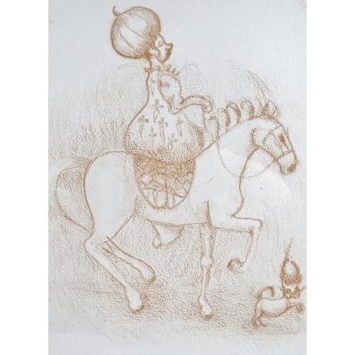 583 - C. Hardie (2006) - 'Gentrified figures on horseback', a pair, red pastel on paper, signed and dated ... 