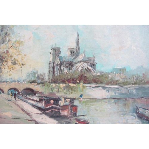 586 - Walter Prescher Van Ed (German, 1916-1988) - 'Notre Dame from the Left Bank, Paris', oil on canvas, ... 