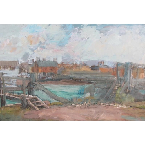 588 - Sylvia Bergin Rowley (1904-1999) - 'Wharf, Littlehampton, c.1970's', oil on board, various labels ve... 