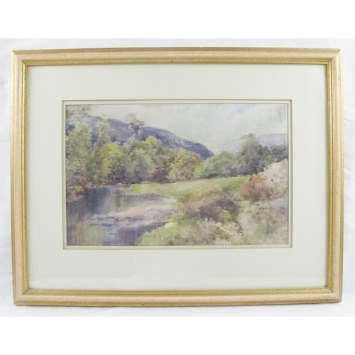 596 - Charles Adams (1859-1931) - 'Rural river landscape', watercolour, signed, 27cm x 42cm, framed.
Condi... 