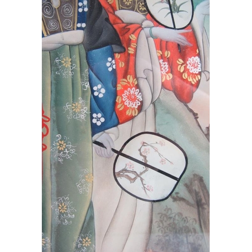 598 - Chinese School (20th century) - 'Two ladies in landscape setting', reverse glass painting, 48cm x 33... 