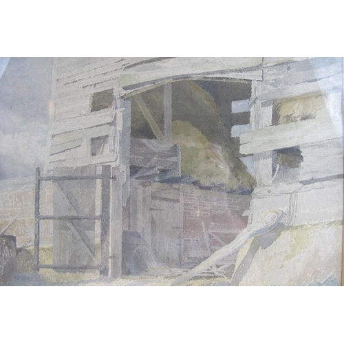 599 - Lyndon Goodwin Harris RSW RWA (1928-2006) - 'An old barn', watercolour, labels verso for Royal Insti... 