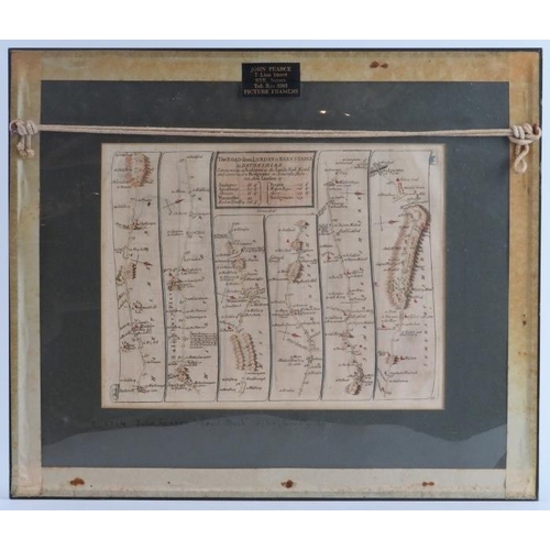 60 - An engraved and hand coloured historical map of ‘The Road from London to Rye’ by John Senex, early 1... 