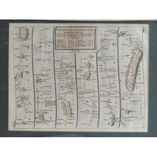 60 - An engraved and hand coloured historical map of ‘The Road from London to Rye’ by John Senex, early 1... 