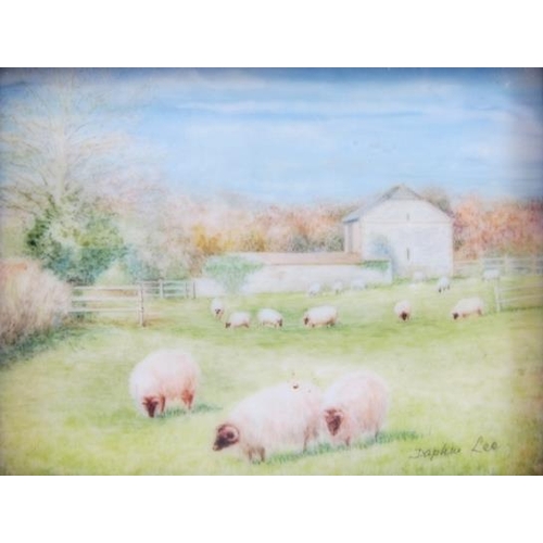 603 - Daphne Lee A.R.M.S. (British, 20th century) - 'Sussex Barn & Sheep', and 'Boxgrove Church', a pair, ... 