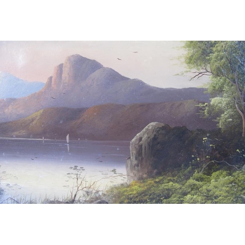 604 - British School (19th century) - 'Mountainous lake scene' (probably Scotland), oil on canvas, indisti... 