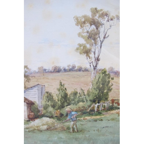 605 - John Robert Mather (1834-1879) - 'Australian Homestead', watercolour, signed and dated (18)83, label... 