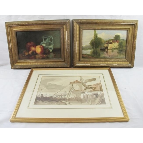 606 - Mixed lot misc decorative but minor original watercolours and oil paintings, all framed, plus one ot... 