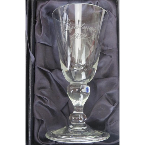 61 - Five Scottish Caithness limited edition engraved glass Christmas drinking goblets. Comprising ‘Colly... 