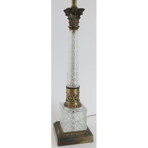 62 - A gilt brass mounted glass Corinthian column table lamp, early/mid 20th century. 81.5 cm total heigh... 