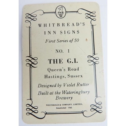 65 - A large collection of Whitbread Inn sign tin cards. Three complete 1st series of 50 cards, one compl... 