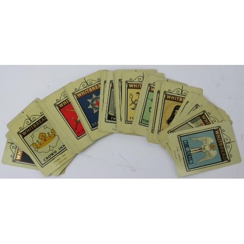 65 - A large collection of Whitbread Inn sign tin cards. Three complete 1st series of 50 cards, one compl... 