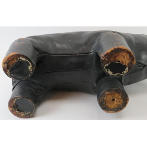 71 - A stitched brown leather straw stuffed elephant foot stool modelled in the manner of examples by Lib... 