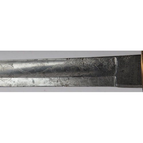 73 - A Royal Naval Officers boarding sword, 19th century. With a wire bound shagreen handle grip and fold... 