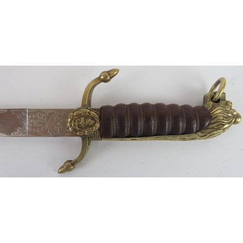 74 - A Royal Naval Officers dress dirk, probably 19th century. With a wire bound snake skin grip. 62.8 cm... 