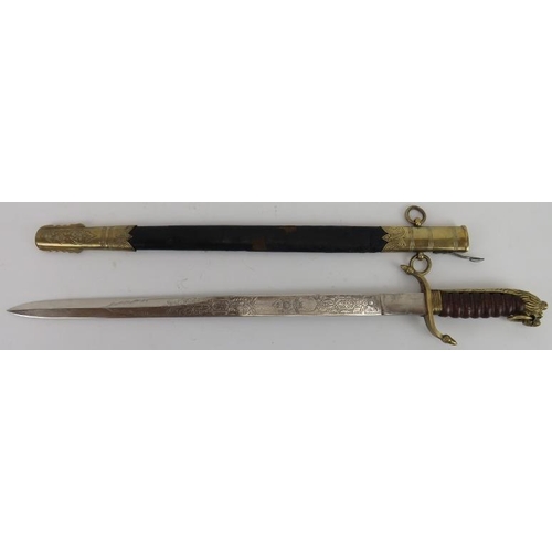 74 - A Royal Naval Officers dress dirk, probably 19th century. With a wire bound snake skin grip. 62.8 cm... 