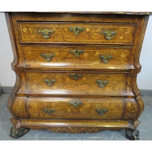 703 - An 18th century Dutch walnut glazed cabinet on chest, with abundant floral marquetry inlay, the glaz... 