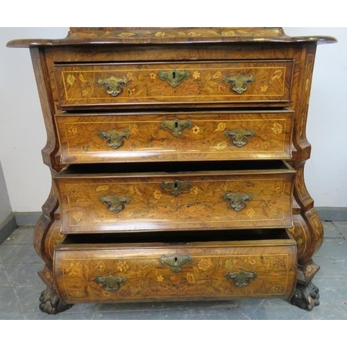 703 - An 18th century Dutch walnut glazed cabinet on chest, with abundant floral marquetry inlay, the glaz... 