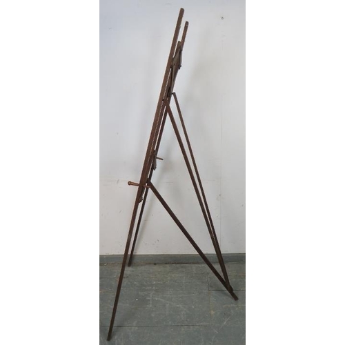 706 - An antique oak folding artist’s easel by Windsor & Newton stamped ‘Hatherley patent’, with height ad... 